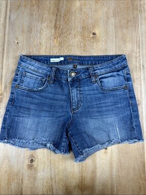 Kut from the Kloth Medium Wash Gidget Frayed Hem Denim Shorts